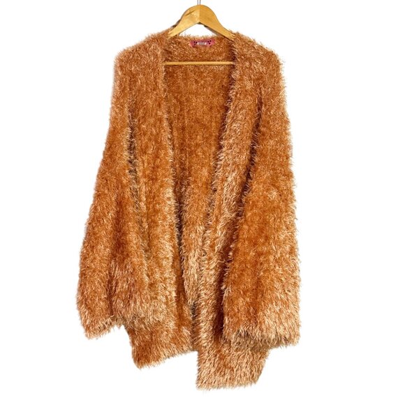Almost Pink Faux Fur Pink/Orange Open Cardigan Sweater Jacket Oversized Size L - Picture 1 of 5